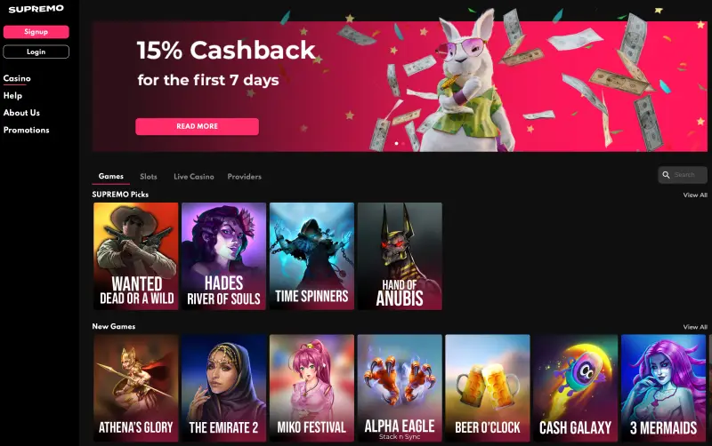 Supremo Casino Review - Homepage