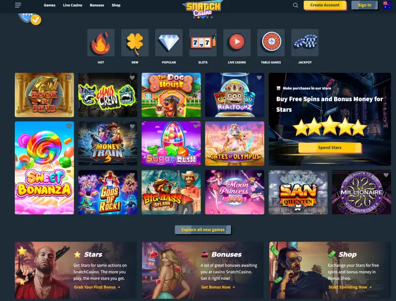 Snatch Casino review - homepage Snatch Casino review - homepage