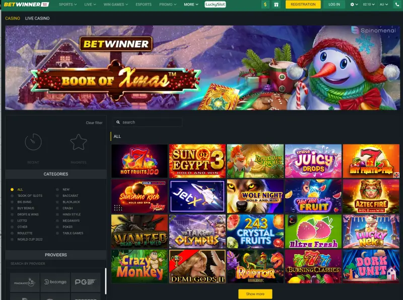 Screenshot of Betwinner casino Screenshot of Betwinner casino