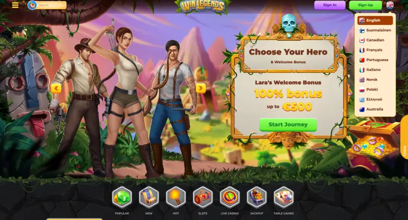 WinLegends Casino Review - homepage in English WinLegends Casino Review - homepage in English