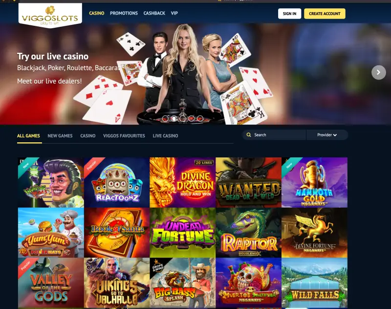 Viggoslots Casino - Homepage (screenshot) Viggoslots Casino - Homepage (screenshot)