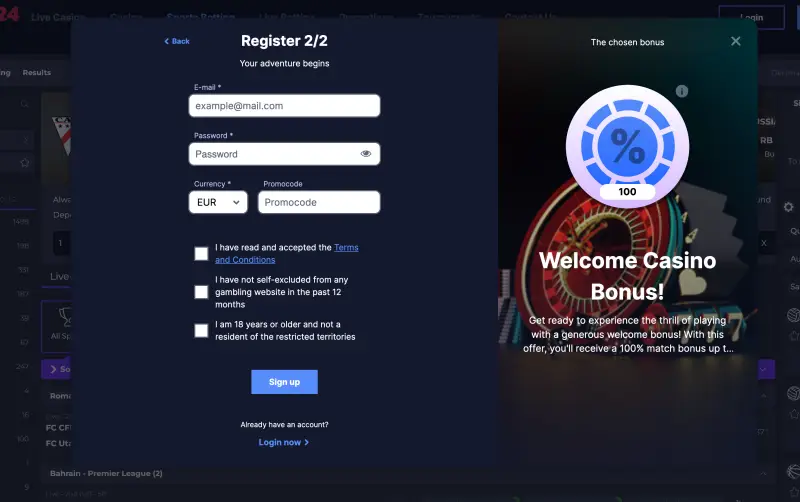 Screenshot of Bitbet24 registration page 2 Screenshot of Bitbet24 registration page 2