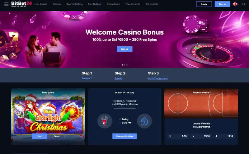 Bitbet24 review - homepage (screenshot) Bitbet24 review - homepage (screenshot)