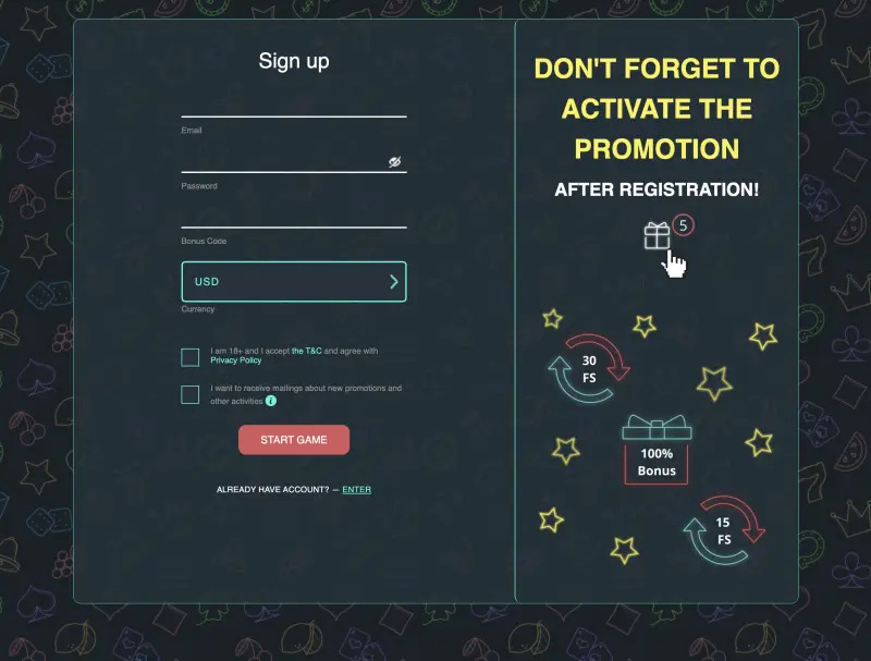 Registation at Jozz Casino