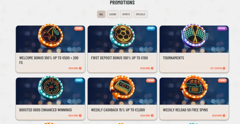 Promotions page at ExtraVegas