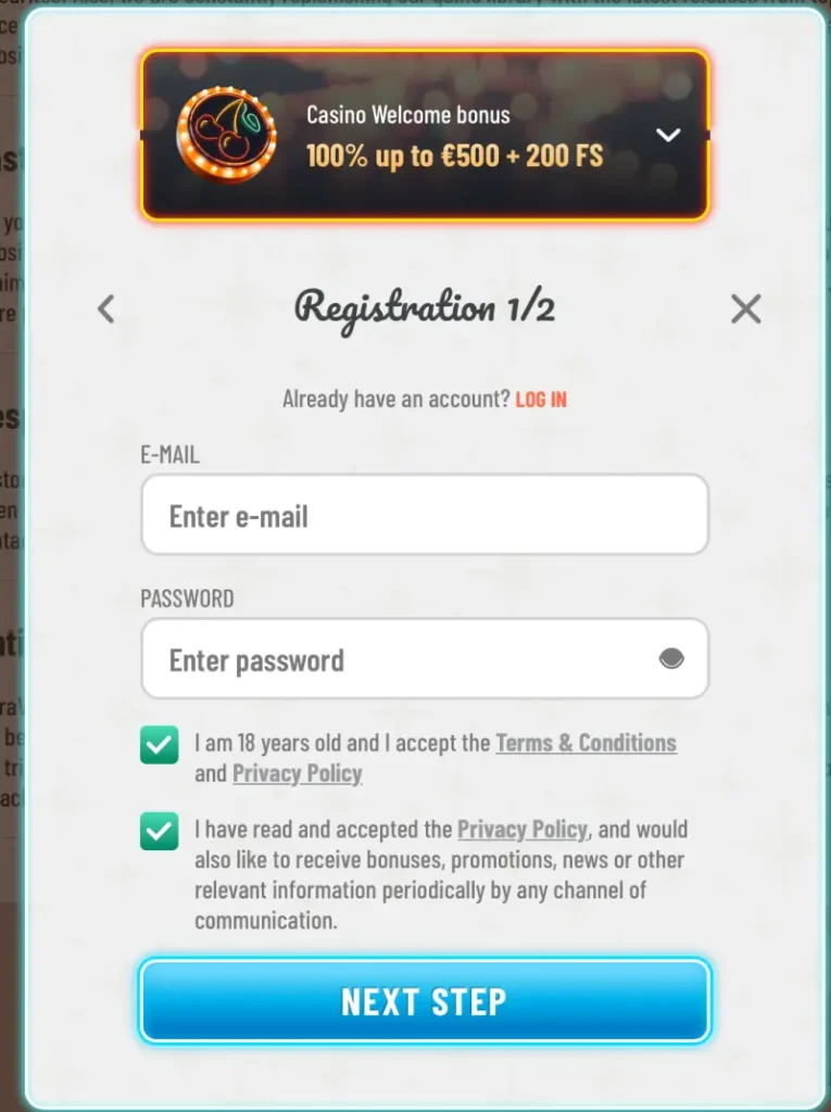 Registration page (screenshoot)